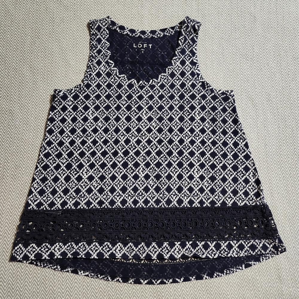 Ann Taylor Loft Blue White Cotton Blouse Size Small Womens Top